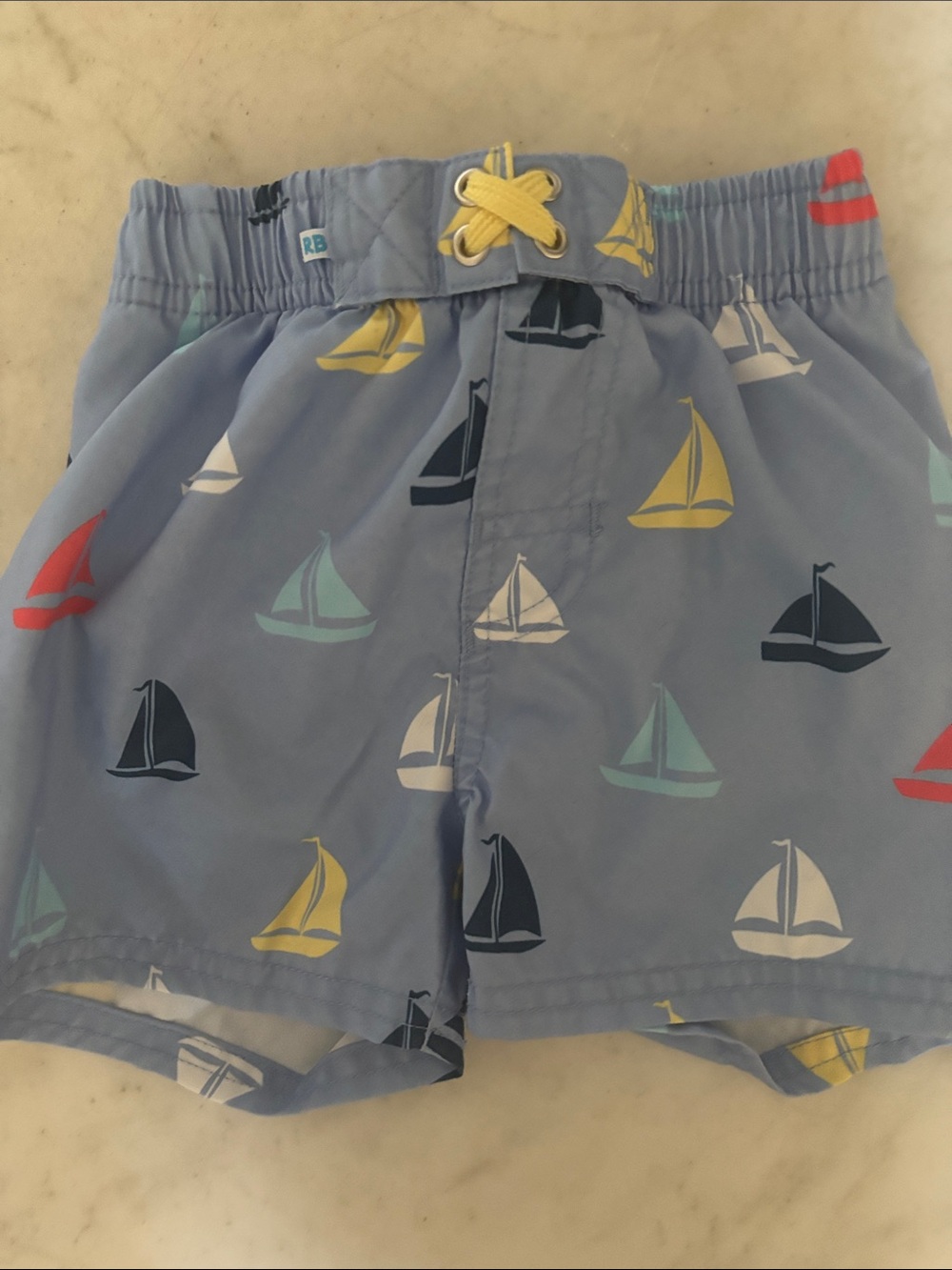 Light Blue Sailboat Kids Swim Trunks